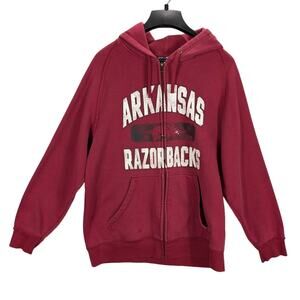 Razorbacks Jacket Mens Large Red Arkansas Zip Up NCAA Vintage Hoodie Stained